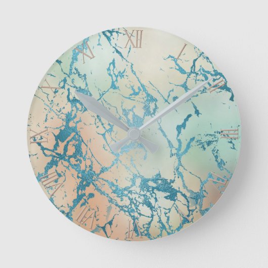 Luxe marmer | Mooie geel en koraal Blauwgroen ader Ronde Klok (Voorkant)