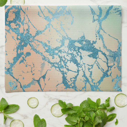 Luxe marmer | Mooie geel en koraal Blauwgroen ader Theedoek (Gevouwen)