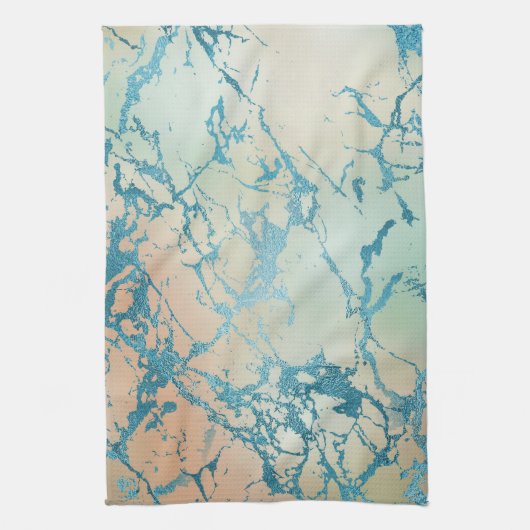 Luxe marmer | Mooie geel en koraal Blauwgroen ader Theedoek (Verticaal)