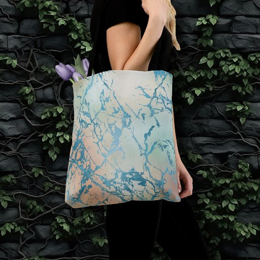 Luxe marmer | Mooie geel en koraal Blauwgroen ader Tote Bag