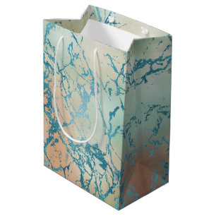 Luxe Marmer   Mooie Gele en Koraal Teal Ader Medium Cadeauzakje