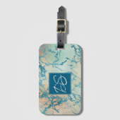 Luxe marmer | Mooie Koraal en Blauwgroen Vein Cust Bagagelabel (Voorkant (verticaal))