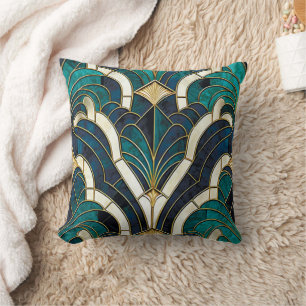 Luxe Marmer Mozaïek Art Deco Blauw Goud & Teal Kussen
