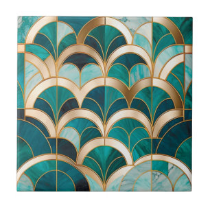 Luxe Marmer Mozaïek Art Deco Turquoise Blauw Goud Tegeltje