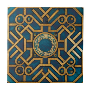 Luxe marmeren Art Deco Blauwe Gouden Griekse Sleut Tegeltje