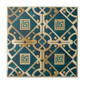 Luxe Marmeren Art Deco Grieks Key Zee Groen Goud Tegeltje (Voorkant)