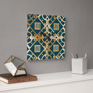 Luxe Marmeren Art Deco Griekse Sleutel Zee Groen G Vierkante Klok