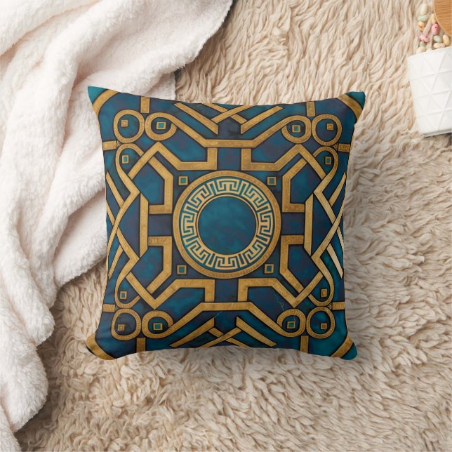 Luxe Marmeren Art Deco Royal Blauw Goud Griekse Sl Kussen (Deken)