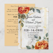 Luxe marmeren dromen: Oranje Roos elegantie Save The Date (Voorkant / Achterkant)