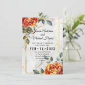 Luxe marmeren dromen: Oranje Roos elegantie Save The Date (Staand voorkant)