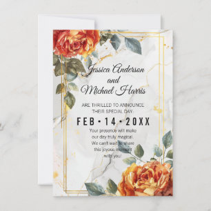 Luxe marmeren dromen: Oranje Roos elegantie Save The Date