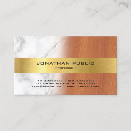 Luxe marmeren hout goud elegante professional visitekaartje (Voorkant)