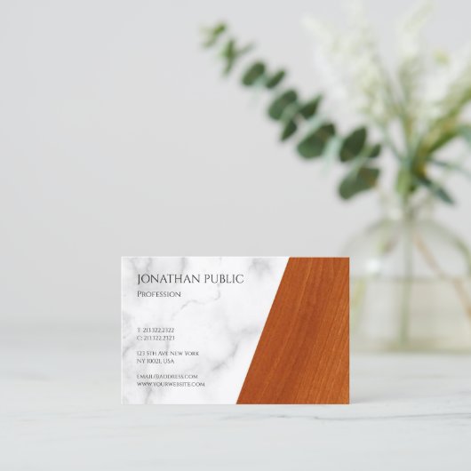 Luxe marmeren hout minimalistisch modern elegant visitekaartje (Staand voorkant)