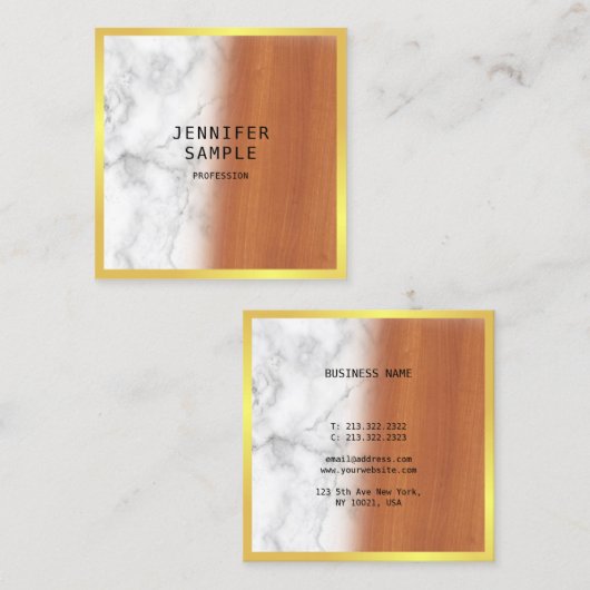 Luxe Marmeren Hout Zwart Goud Elegant Modern Cool Vierkante Visitekaartje (Voorkant / Achterkant)