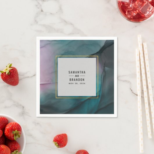 Luxe Marmeren Inkt Wassen Jewel Tones Wedding Servet (Insitu)