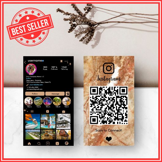 LUXE Marmeren Instagram QR-code Visitekaartje