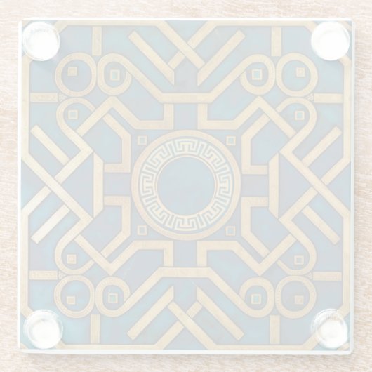 Luxe Marmeren kunst Deco Blauw Goud Griekse Sleute Glazen Onderzetter (Achterkant)