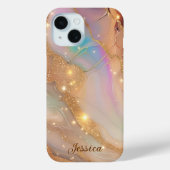 Luxe Marmeren Moeder van Parel Gouden Aderen Monog Case-Mate iPhone Case (Achterkant)