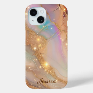 Luxe Marmeren Moeder van Parel Gouden Aderen Monog iPhone 15 Case