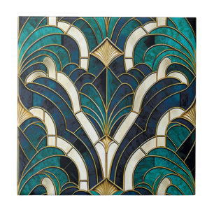Luxe Marmeren Mozaïek Art Deco Blauw Goud & Blauwg Tegeltje