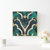 Luxe Marmeren Mozaïek Art Deco Blauw Goud & Blauwg Vierkante Klok (Huis)