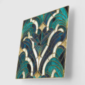 Luxe Marmeren Mozaïek Art Deco Blauw Goud & Blauwg Vierkante Klok (Hoek)