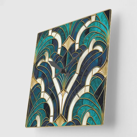 Luxe Marmeren Mozaïek Art Deco Blauw Goud & Blauwg Vierkante Klok (Hoek)