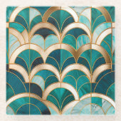 Luxe Marmeren Mozaïek Art Deco Turquoise Blue Gold Glazen Onderzetter (Voorkant)