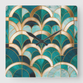 Luxe Marmeren Mozaïek Art Deco Turquoise Blue Gold Vierkante Klok (Voorkant)