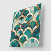 Luxe Marmeren Mozaïek Art Deco Turquoise Blue Gold Vierkante Klok (Hoek)
