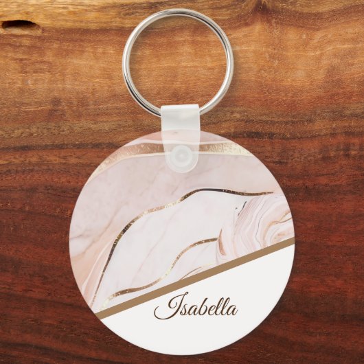 Luxe Marmeren Roos Goud Sleutelhanger (Voorkant)