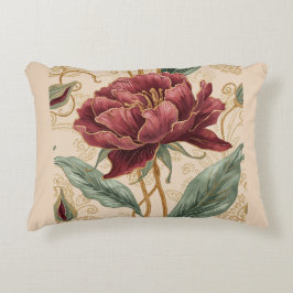 Luxe, Maroon ,Gouden Bloemen Ontwerp Kunst Accent Kussen
