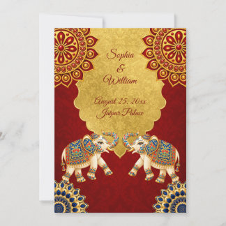 Luxe Maroon Gouden Olifanten Indiase Trouw  Kaart