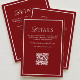Luxe Maroon Huwelijksdetails QR-code Informatiekaartje