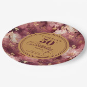 Luxe Marsala Blush Gouden Bloemen 50e Verjaardag Papieren Bordje (Gekanteld)