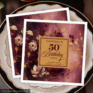 Luxe Marsala Blush Gouden Bloemen 50e Verjaardag Servet