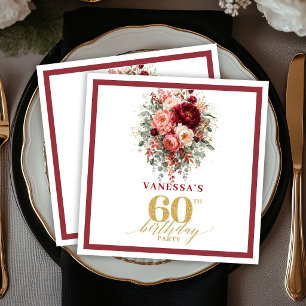 Luxe Marsala Goud Bloemrijke Herfst 60e Verjaardag Servet