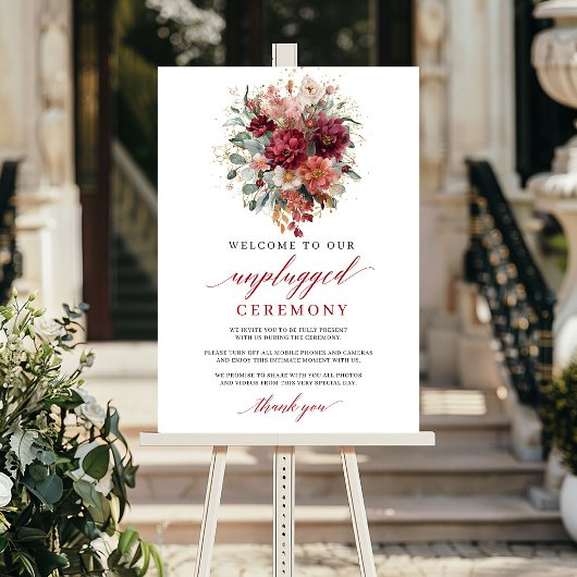 Luxe Marsala Herfst Bloem Unplugged Ceremony Bord Poster