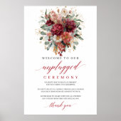 Luxe Marsala Herfst Bloem Unplugged Ceremony Bord Poster (Voorkant)