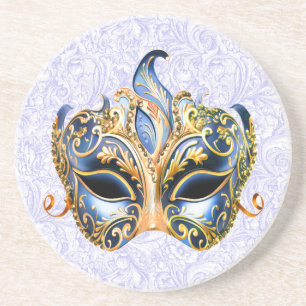 Luxe Masker met Gouden en Blauw Patroon Zandsteen Onderzetter