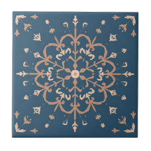 Luxe Mediterraan Blauw & Tan Medallion Patroon