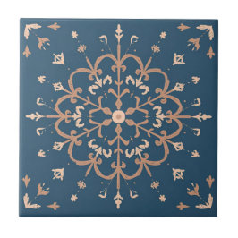 Luxe Mediterraan Blauw & Tan Medallion Patroon Tegeltje