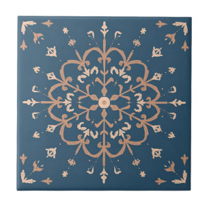 Luxe Mediterraan Blauw & Tan Medallion Patroon Tegeltje