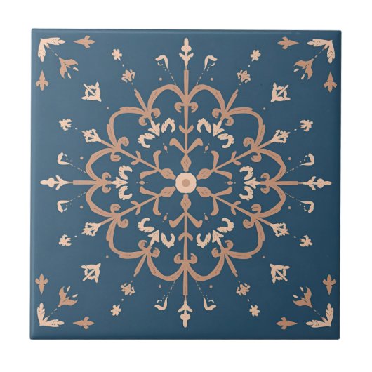 Luxe Mediterraan Blauw & Tan Medallion Patroon Tegeltje (Voorkant)