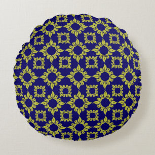 Luxe Mediterraan tegelpatroon blauw geel Rond Kussen