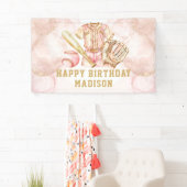 Luxe Meisje Verjaardag Roze Goud Baseball Spandoek (Insitu)