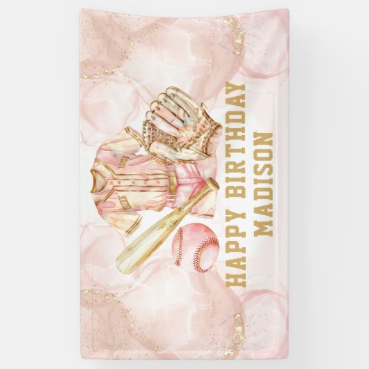 Luxe Meisje Verjaardag Roze Goud Baseball Spandoek (Verticaal)