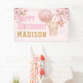 Luxe Meisje Verjaardag Roze Goud Basketbal Spandoek (Insitu)