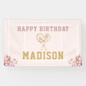 Luxe Meisje Verjaardag Roze Goud Tennis Spandoek (Horizontaal)