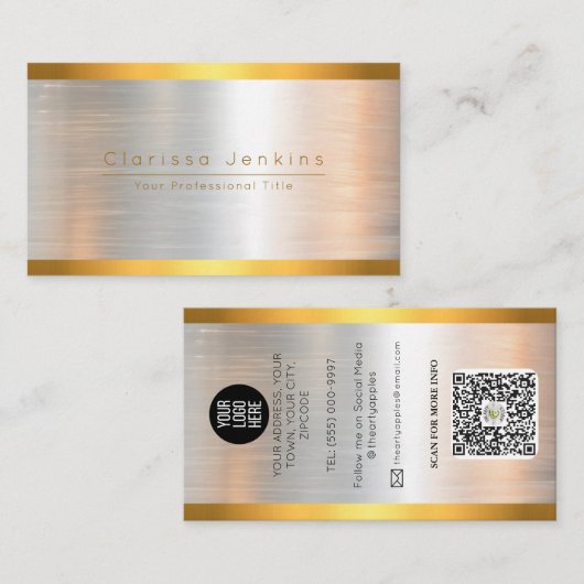 luxe merk geborsteld goud zilver Metallic Gold Visitekaartje (Voorkant / Achterkant)